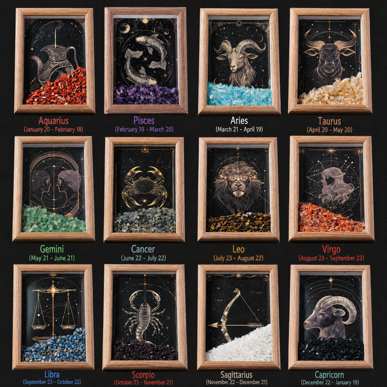 Handcrafted Natural Crystal Zodiac Constellation Frame